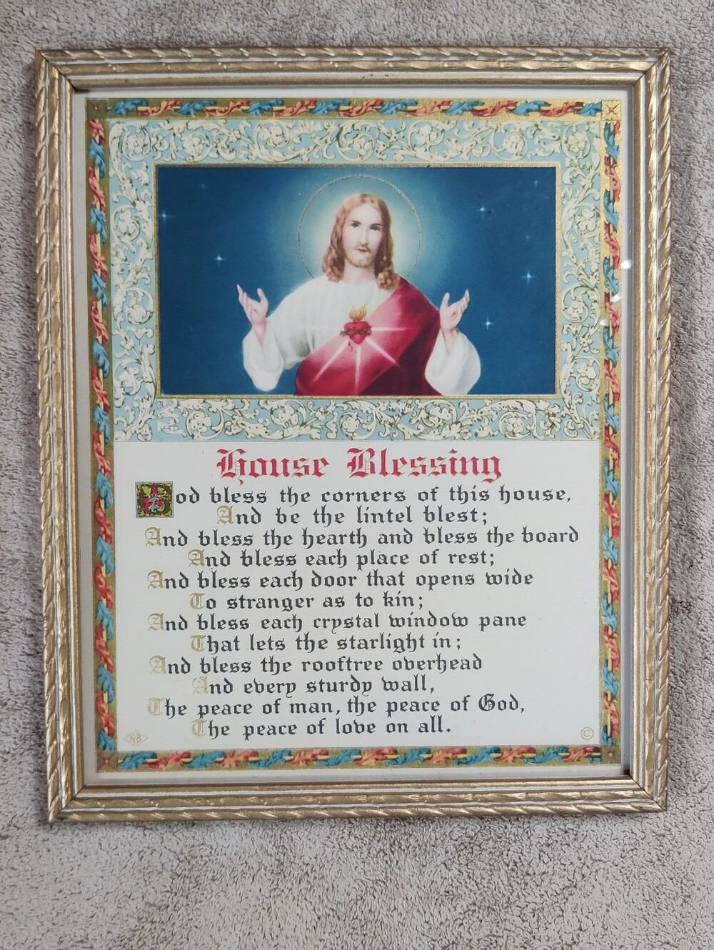 30s House Blessing Jesus Sacred Heart Print Calligraphy Religious Catholic Art